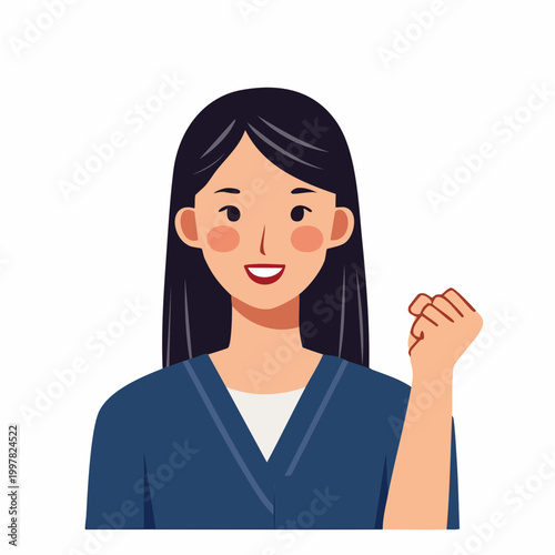 目標を達成してガッツポーズをする女性のフラットイラスト