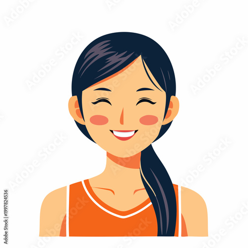 フィットネス後に爽やかな笑顔を見せる女性のフラットイラスト