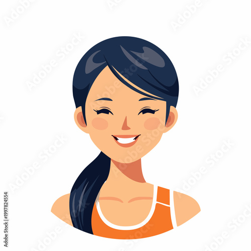 フィットネス後に爽やかな笑顔を見せる女性のフラットイラスト