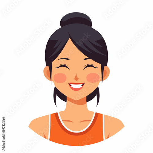 フィットネス後に爽やかな笑顔を見せる女性のフラットイラスト