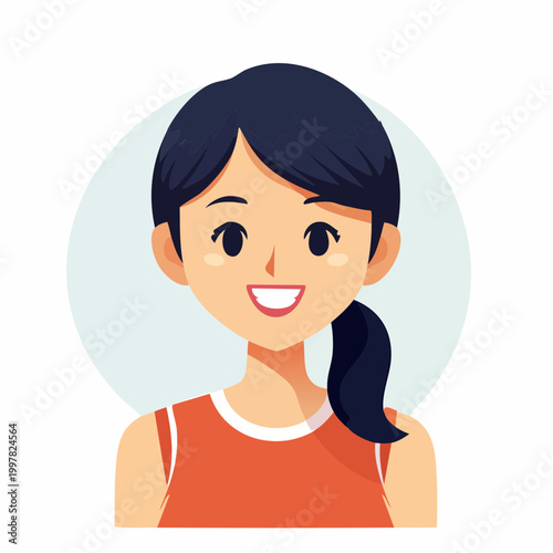 フィットネス後に爽やかな笑顔を見せる女性のフラットイラスト