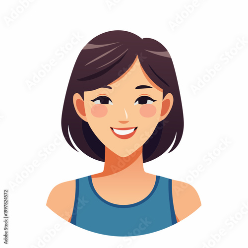 フィットネス後に爽やかな笑顔を見せる女性のフラットイラスト