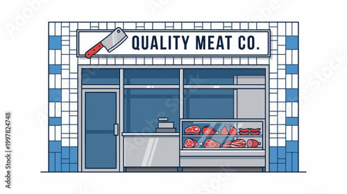 Illustration of a classic butcher shop storefront with a cleaver sign.