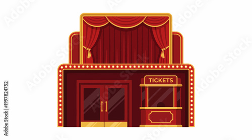 Vintage Theater Building with Marquee and Ticket Booth.
