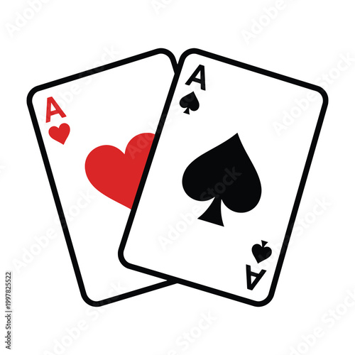 Two playing cards with aces of hearts and spades