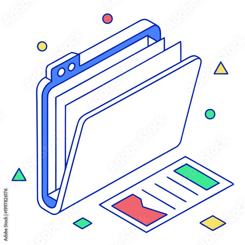 open laptop with colorful geometric shapes vector illustration