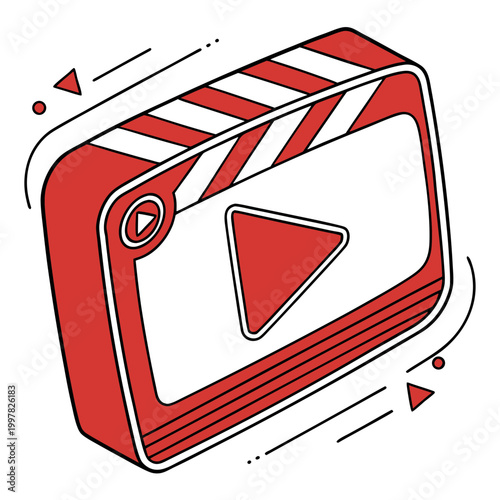 play button on red video clip vector illustration, flat design