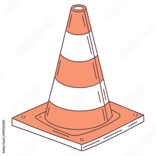 orange traffic cone on a square base vector illustration