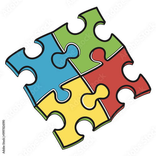 colorful puzzle pieces coming together vector illustration