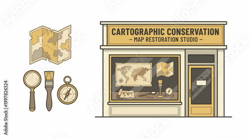 Cartographic Conservation Studio with Maps and Tools.