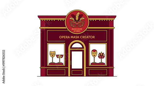 Elegant Venetian Mask Shop Facade with Displayed Masks.