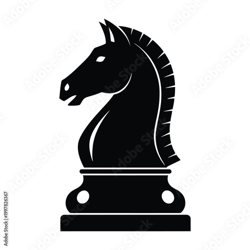 Black chess knight piece on white background