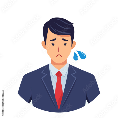 冷や汗をかいて焦るビジネスマンのシンプルイラスト