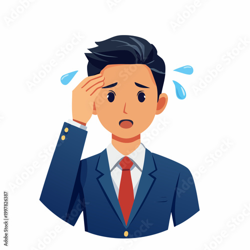 冷や汗をかいて焦るビジネスマンのシンプルイラスト