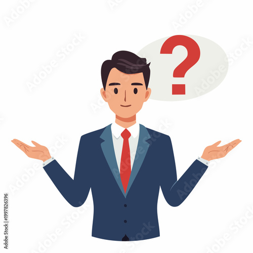 疑問を抱くビジネスマンのシンプルイラスト