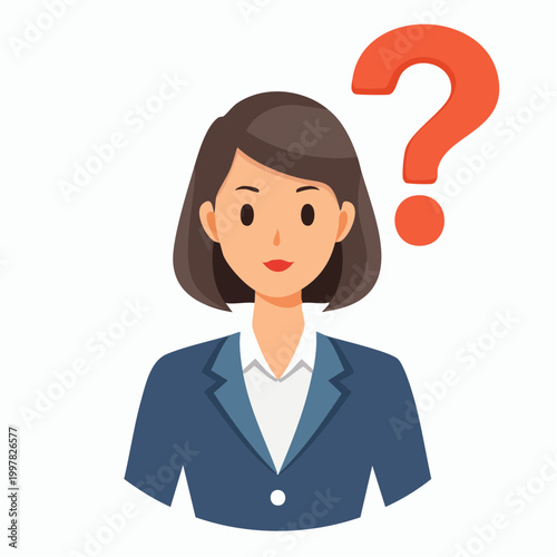 疑問を抱くビジネスウーマンのシンプルイラスト