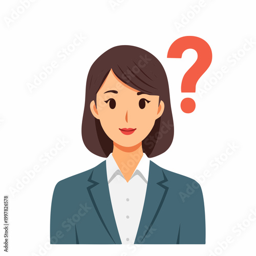疑問を抱くビジネスウーマンのシンプルイラスト