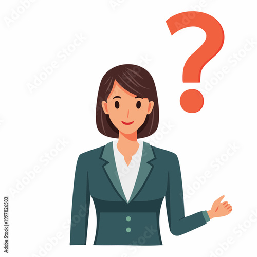 疑問を抱くビジネスウーマンのシンプルイラスト