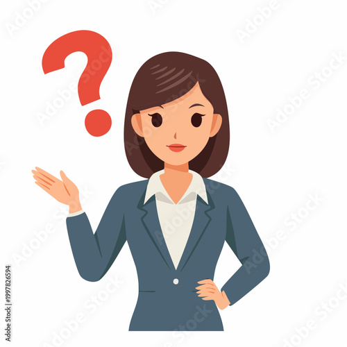 疑問を抱くビジネスウーマンのシンプルイラスト
