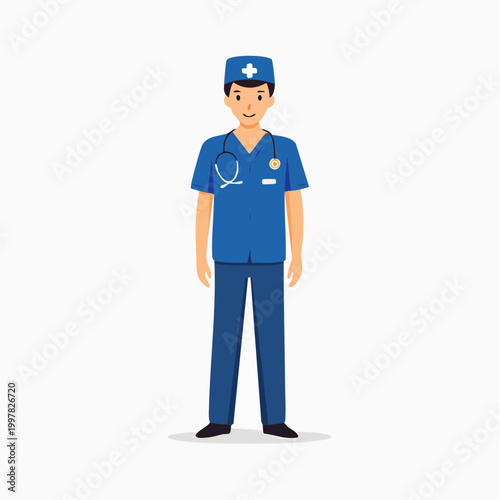 笑顔で立つ介護士のシンプルイラスト