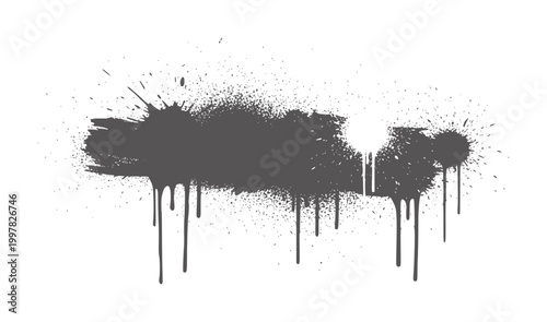 Dark grey paint splatter and drips white grunge