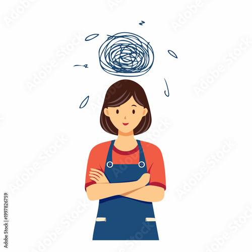 混乱してパニックになる女性保育士のシンプルイラスト