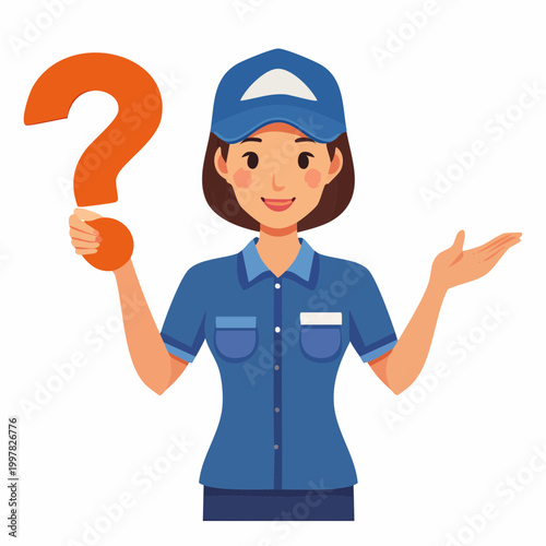 疑問を抱く配達員のシンプルイラスト