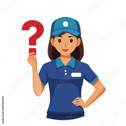 疑問を抱く配達員のシンプルイラスト