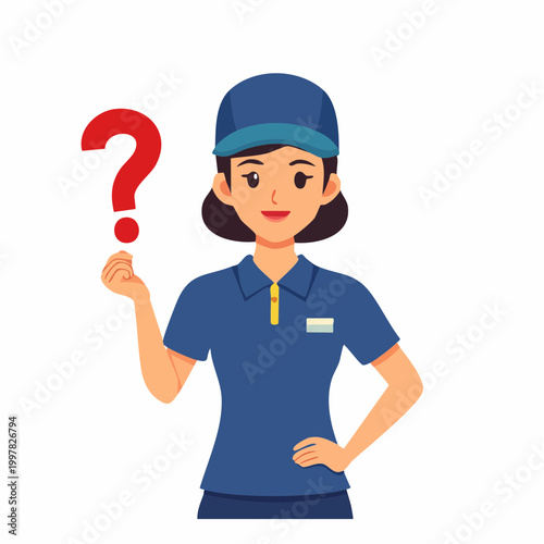 疑問を抱く配達員のシンプルイラスト