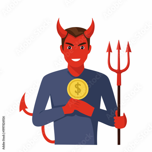 お金のシンボルを持つ悪魔のイラスト