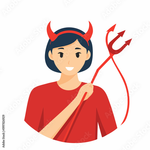 耳元で誘惑を囁く悪魔のイラスト