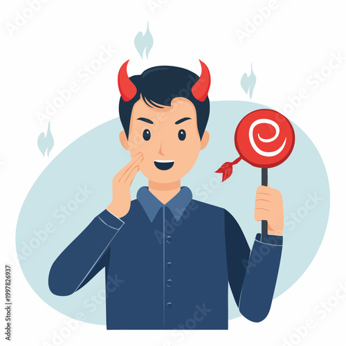 耳元で誘惑を囁く悪魔のイラスト