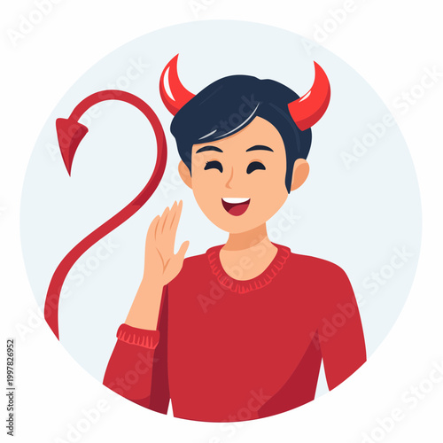 耳元で誘惑を囁く悪魔のイラスト