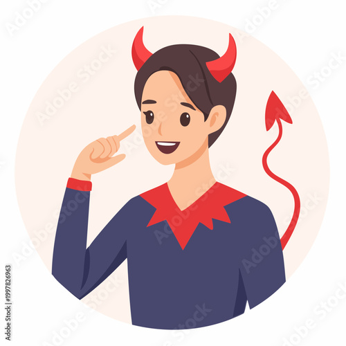 耳元で誘惑を囁く悪魔のイラスト