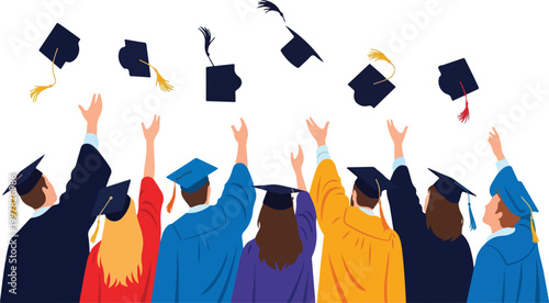 Graduates Celebrating Throwing Caps.