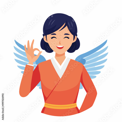 OKサインを出す天使のイラスト