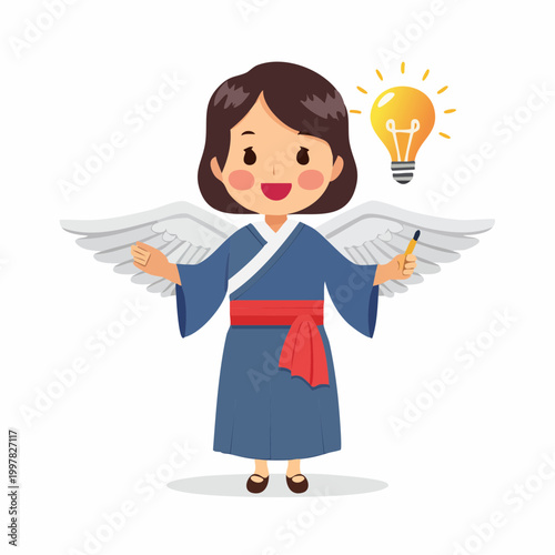 ひらめき電球マークと天使のイラスト