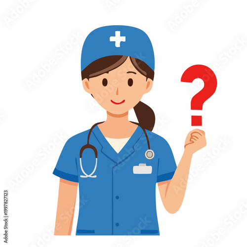 疑問を抱く女性介護士のイラスト