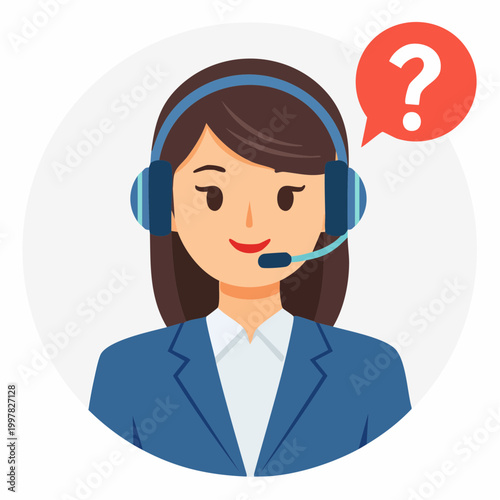 疑問を抱く女性コールセンターオペレーターのイラスト