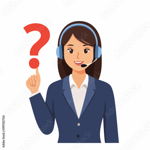 疑問を抱く女性コールセンターオペレーターのイラスト