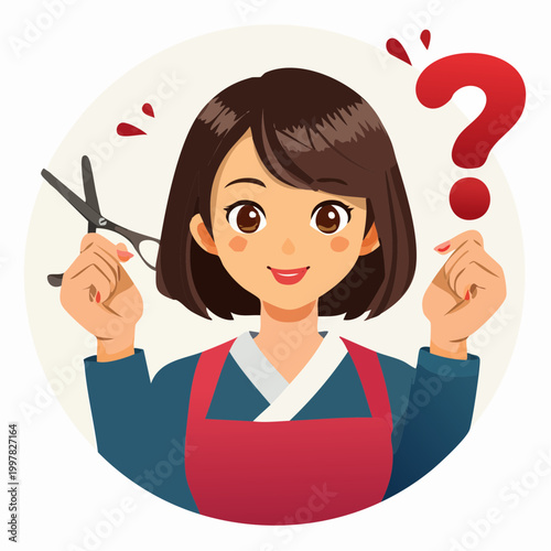 疑問を抱く女性美容師のイラスト