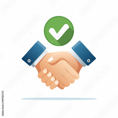 握手とチェックマークのシンプルイラスト