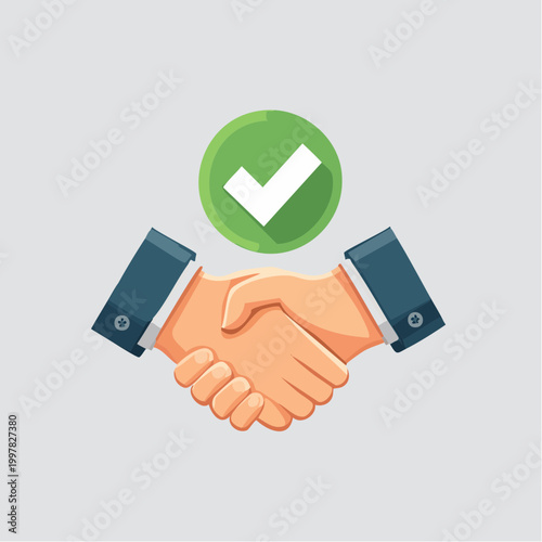 握手とチェックマークのシンプルイラスト