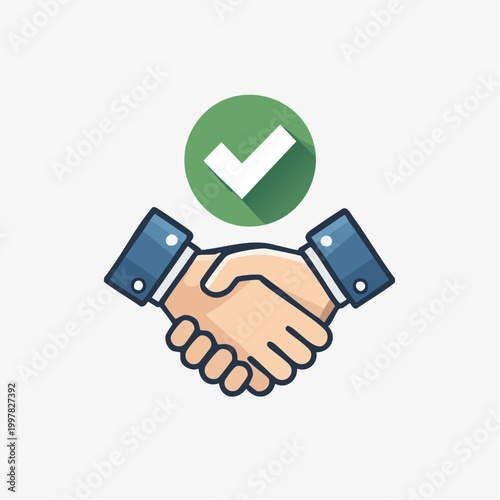 握手とチェックマークのシンプルイラスト