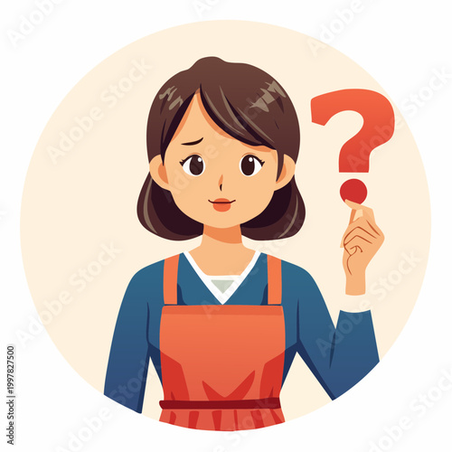 疑問を抱き悩む主婦のイラスト