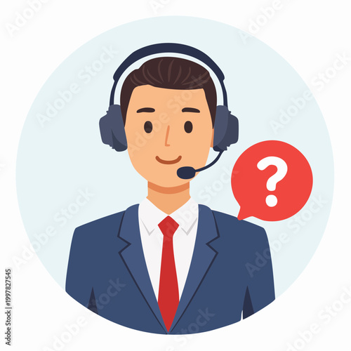 疑問を抱く男性コールセンターオペレーターのイラスト
