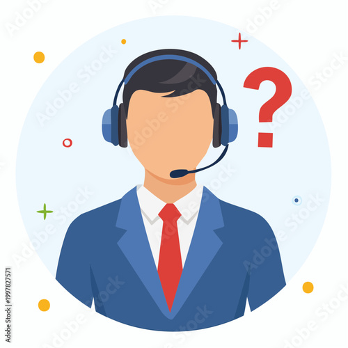 疑問を抱く男性コールセンターオペレーターのイラスト