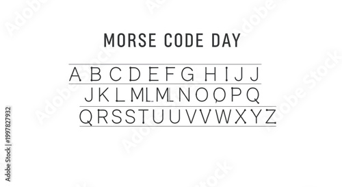 An illustrative vector graphic displaying the Morse code alphabet against a clean white background commemorates Morse Code Day with a vintage communication technology theme, highlighting