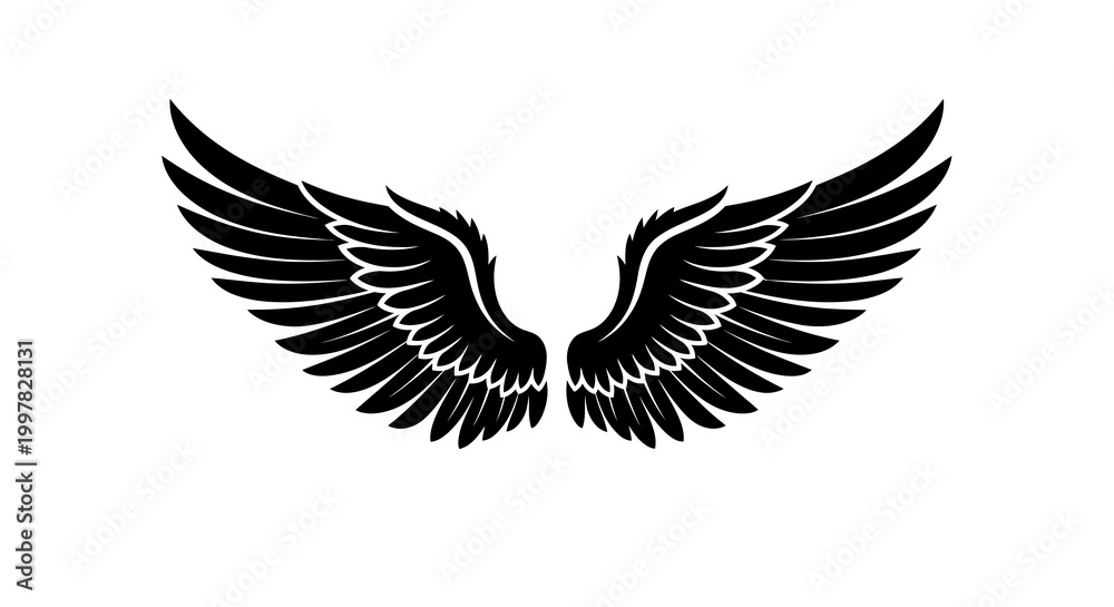 Fototapeta premium A detailed illustration of outstretched wings showcasing feathers and wingspan in a graphic design.