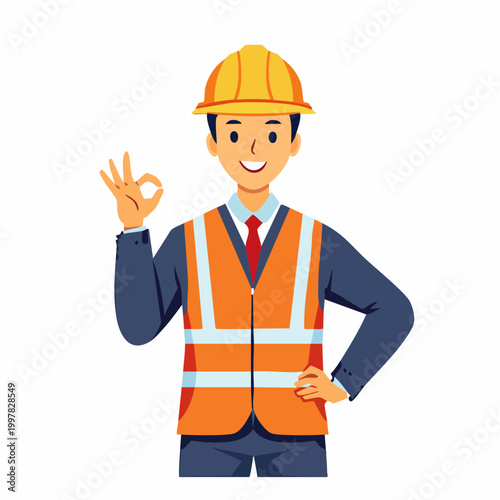 OKサインを出す現場監督の男性のイラスト